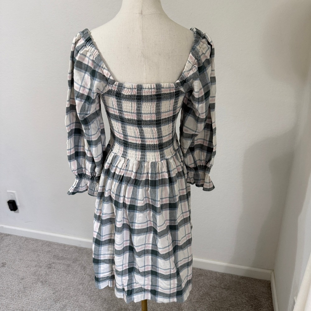 Madewell Lucie Plaid Smocked Shirred Square Neck Midi Dress Small Cottage Prarie - Picture 7 of 10